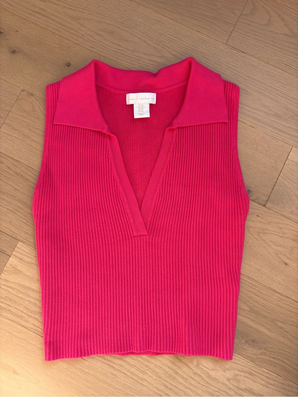 House of Harlow 1960 Ribbed Sleeveless V-Neck Tank in Bright Pink